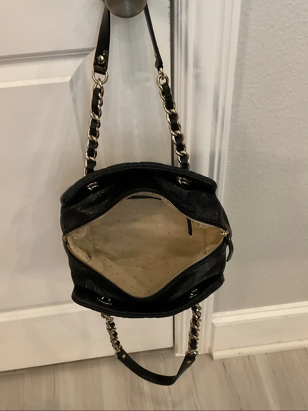 kate spade Black Quilted Leather Shoulder Bag with Gold Chain Handles